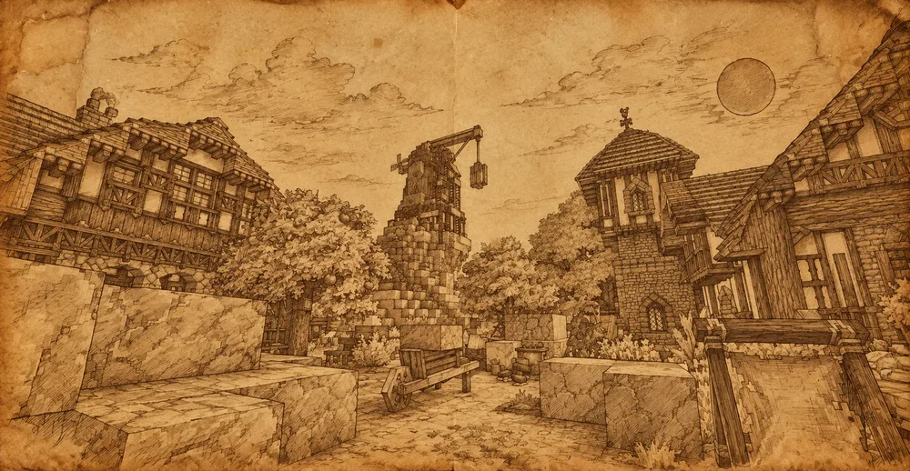 Die im Dorf entstehende Mühle